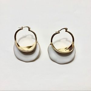 CELINE Style Swirl Hoop Earrings Gold White